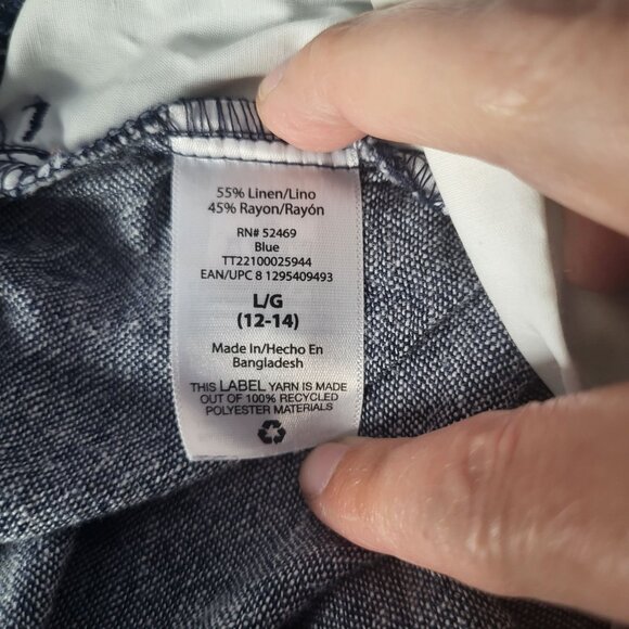 TIME & Tru Women's LG 12-14 Linen Blend Pull On Pants Navy Blue Pockets - Picture 7 of 8